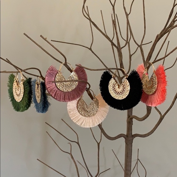 Blue Fan Fringe Earrings - Picture 4 of 4